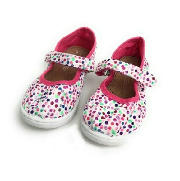 Toms Other - Last one!NEW 《 TOMS 》 Little Girls Polka Dot White Pink Mary Jane shoes Velcro 8